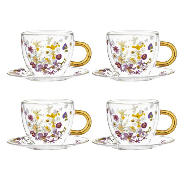 Ashdene Pressed Flowers Collection Infuser Set of 4 Cup and Saucer Set