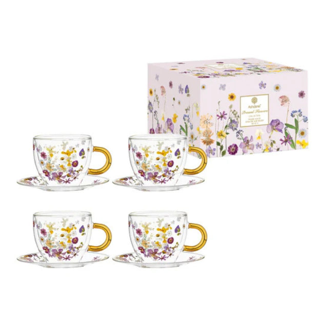 Ashdene Pressed Flowers Collection Infuser Set of 4 Cup and Saucer Set